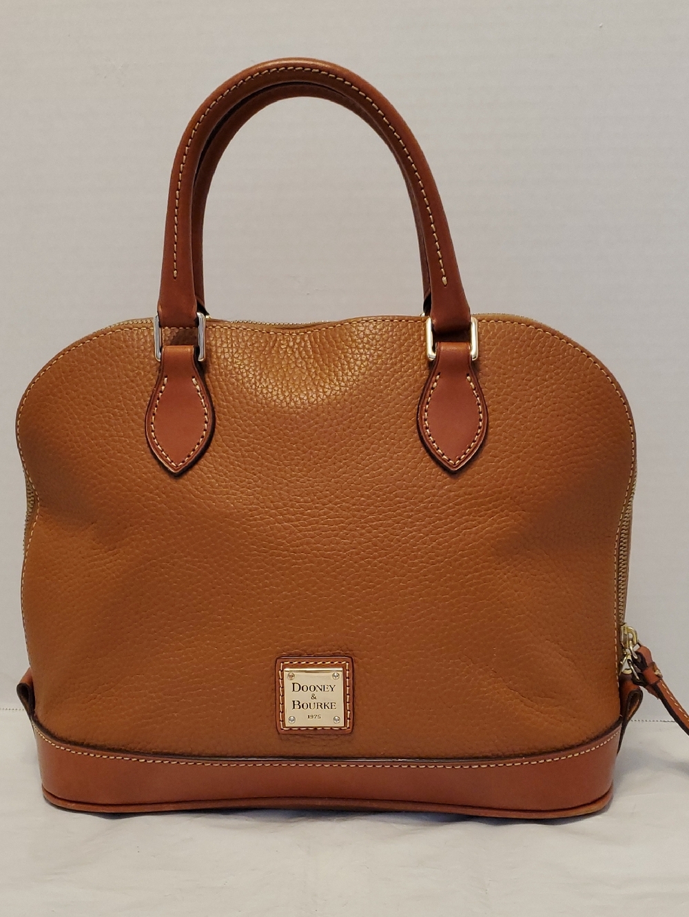 Dooney & Bourke Pebble Leather Satchel in Cognac Brown
